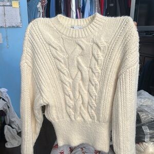 Zara Cream Crew Neck Cable Knit Sweater